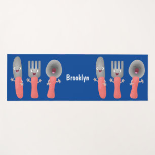 Cute knife fork and spoon cutlery cartoon yoga mat