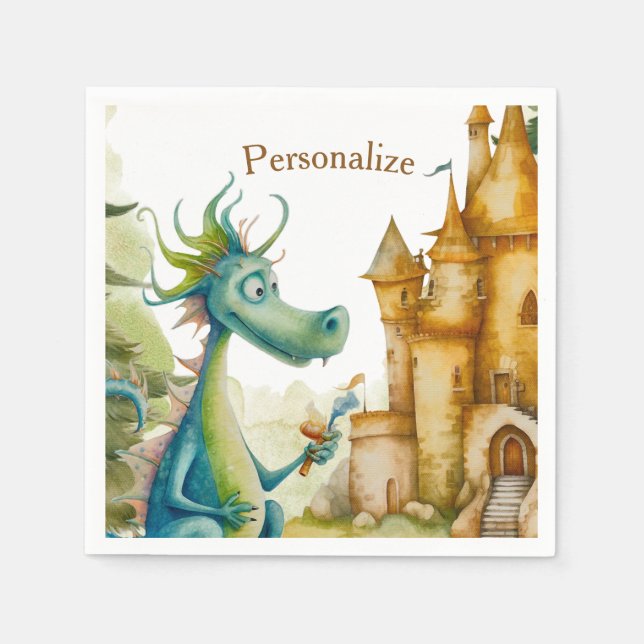 Cute Knight Dragon Castle Birthday Party Kids Napkin (Front)