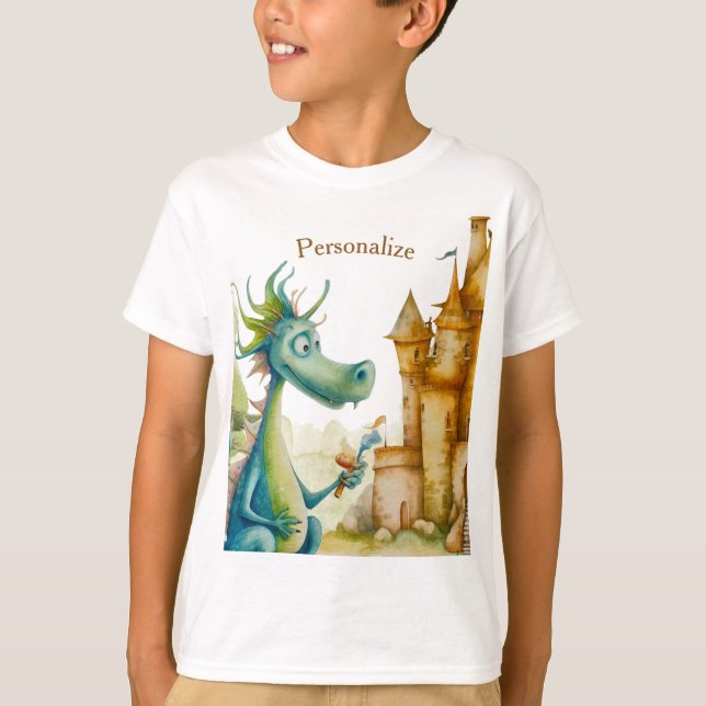 Cute Knight Dragon Castle Birthday Party Kids T-Shirt (Front)