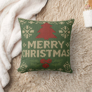 cute knit merry christmas cushion