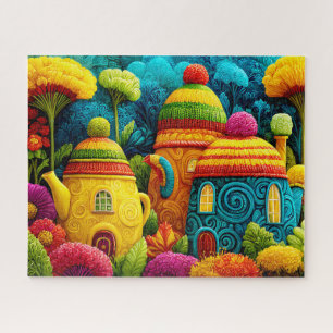 Cute Knitted Fantasy Whimsical Surreal Teapot Jigsaw Puzzle