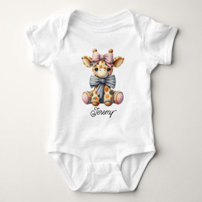 Cute Knitted Giraffe Baby Bodysuit (Front)