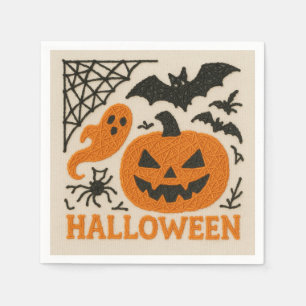 Cute Knitted Pumpkin Bat Halloween Napkin