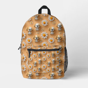 Cute Knitted Puppy and Daisy Seamless Pattern Printed Backpack
