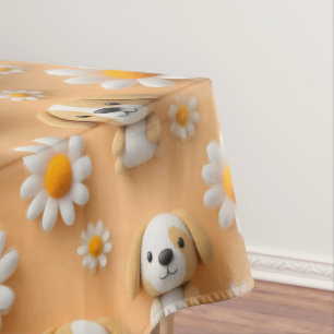 Cute Knitted Puppy and Daisy Seamless Pattern Tablecloth
