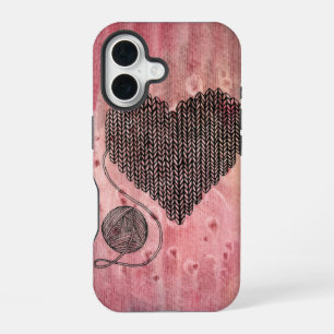 Cute Knitted Yarn Heart Watercolor iPhone 16 Case