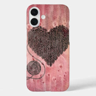 Cute Knitted Yarn Heart Watercolor iPhone 16 Plus  Case