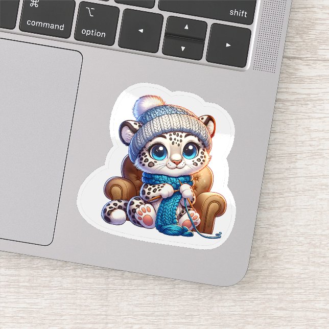 Cute Knitting Anime Kawaii Snow Leopard Stickers (Detail)