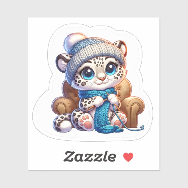 Cute Knitting Anime Kawaii Snow Leopard Stickers (Sheet)