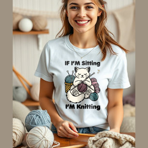 Cute knitting cat with yarn balls Tri-Blend shirt