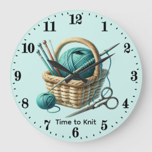 Cute knitting lovers customizable large clock