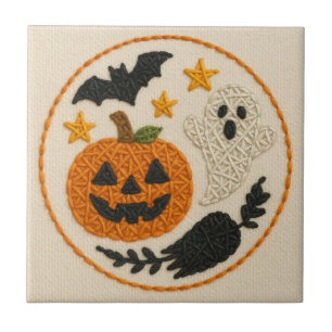 Cute Knitting Pumpkin Halloween Tile