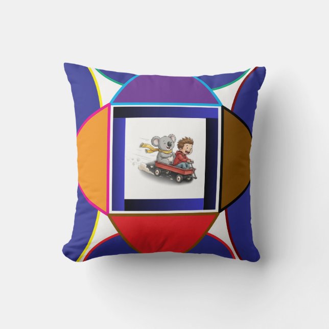 Cute Koala Adventure Geometric Throw Pillow Kids (Front)