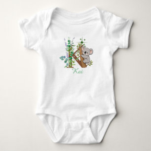 Cute koala Alphabet Letter K Floral Baby Bodysuit