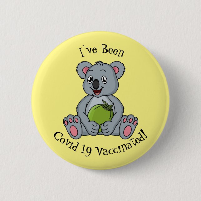 Cute koala and coconut cartoon illustration 6 cm round badge (Front)