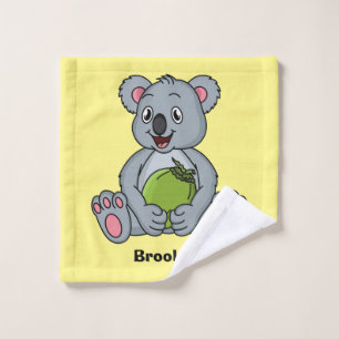 Cute koala and coconut cartoon illustration  bath towel set