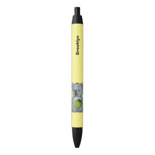 Cute koala and coconut cartoon illustration black ink pen