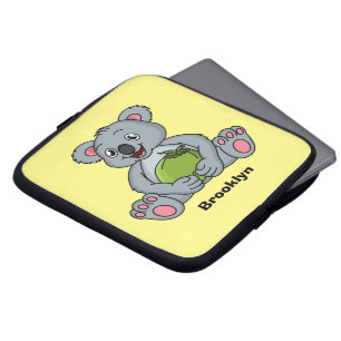 Cute koala and coconut cartoon illustration laptop sleeve