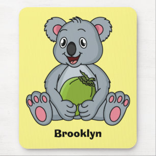 Cute koala and coconut cartoon illustration mouse pad