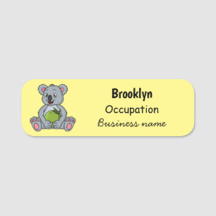 Cute koala and coconut cartoon illustration name tag