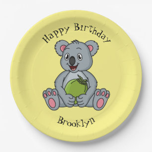 Cute koala and coconut cartoon illustration paper plate