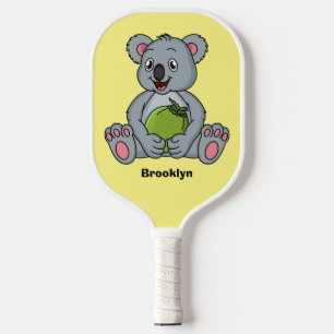Cute koala and coconut cartoon illustration pickleball paddle