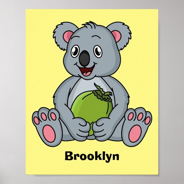 Cute koala and coconut cartoon illustration  poster (Front)