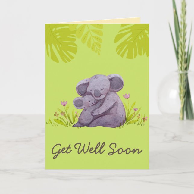 Cute Koala and Encouragement Get Well Green  Card (Front)