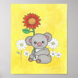 Cute Koala and flowers animal nursery poster