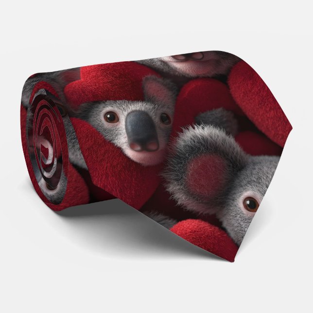 Cute Koala and Red Heart Seamless Pattern Tie (Rolled)