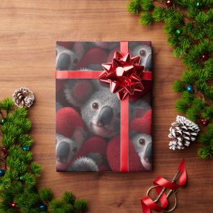 Cute Koala and Red Heart Seamless Pattern Wrapping Paper