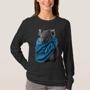 Cute Koala Animal Cuddling with Blue Blanket Koala T-Shirt