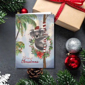 Cute Koala Australian Christmas Card | Palm tree