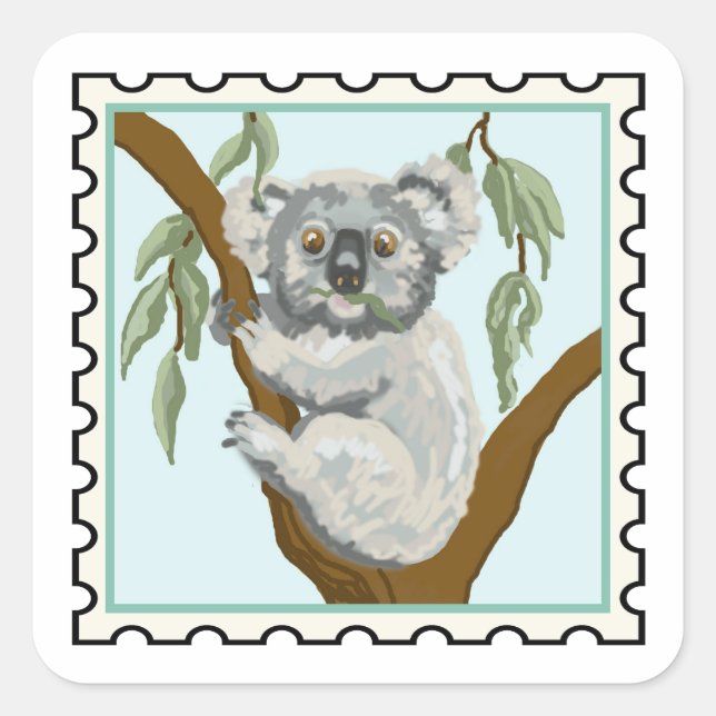 Cute Koala Australian stamp art Square Sticker (Front)