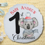 Cute Koala Baby's First Christmas Winter Keepsake Round Cushion<br><div class="desc">Cute Baby Koala Baby's First Christmas Winter Animal Keepsake Round Pillow.</div>
