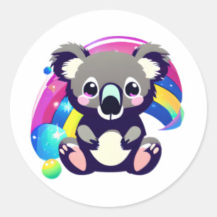 Cute Koala Bear and Rainbow  Classic Round Sticker
