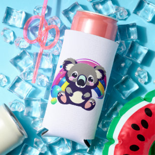 Cute Koala Bear and Rainbow Personalised Seltzer Can Cooler