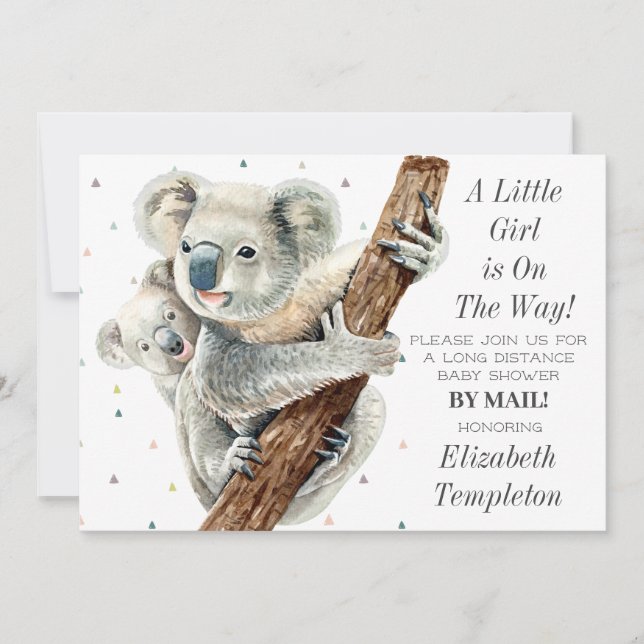 Cute Koala Bear Baby Shower By Mail Invitation (Front)