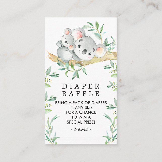 Cute Koala Bear Baby Shower Diaper Raffle Ticket Enclosure Card (Front)
