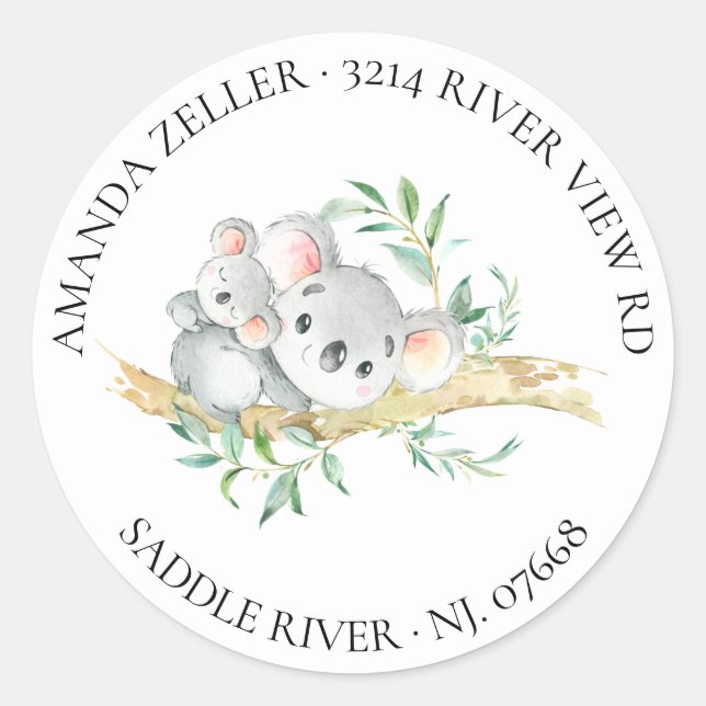 Cute Koala Bear Baby Shower Return Address Label (Front)