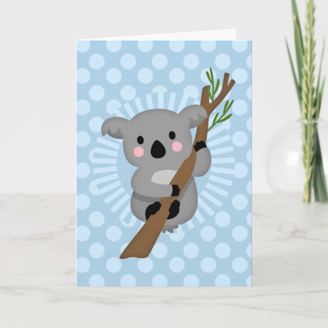 Cute Koala Bear - Blue Polka Dot Card (Front)