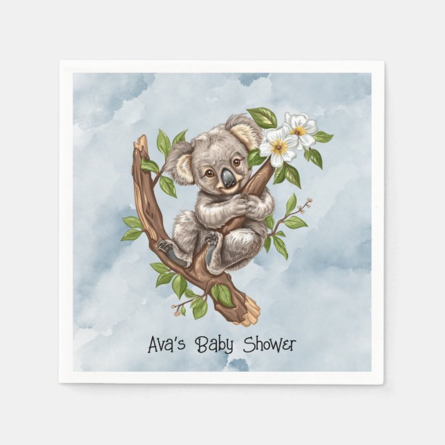 Cute Koala Bear Blue Watercolor Baby Shower Napkin (Front)