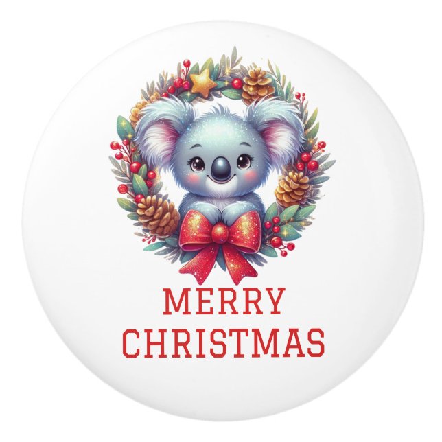 Cute Koala Bear Christmas Ceramic Knob (Front)