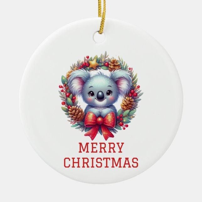 Cute Koala Bear Christmas Ceramic Tree Decoration (Front)