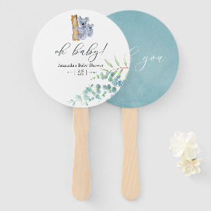 Cute Koala Bear Eucalyptus Leaves Baby Shower Hand Fan