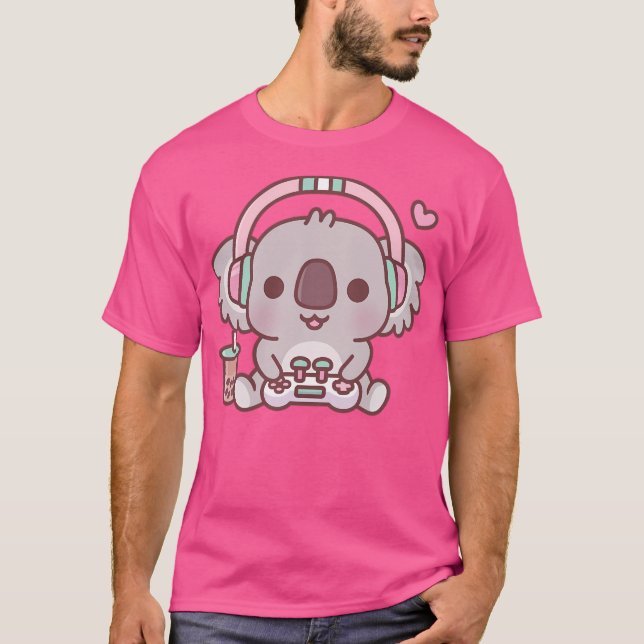 Cute Koala Bear Gamer With Headphones And Game Con T-Shirt (Front)