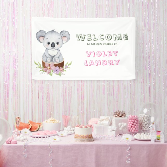 Cute Koala Bear Girl Baby Shower Welcome Sign  (Party)