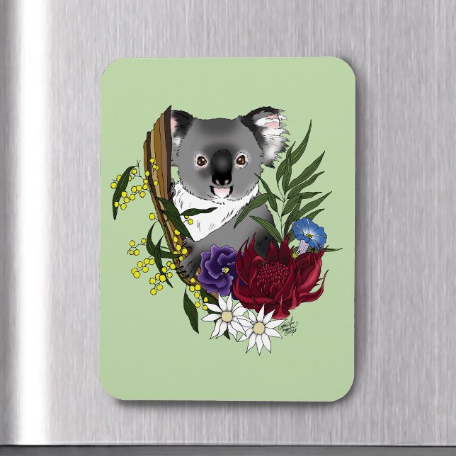 Cute Koala Bear Green Australian Wildlife Floral Magnet (Creator Uploaded)