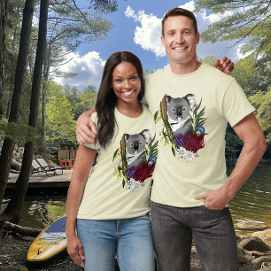 Cute Koala Bear Green Australian Wildlife Floral T-Shirt