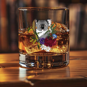 Cute Koala Bear Green Australian Wildlife Floral Whiskey Glass